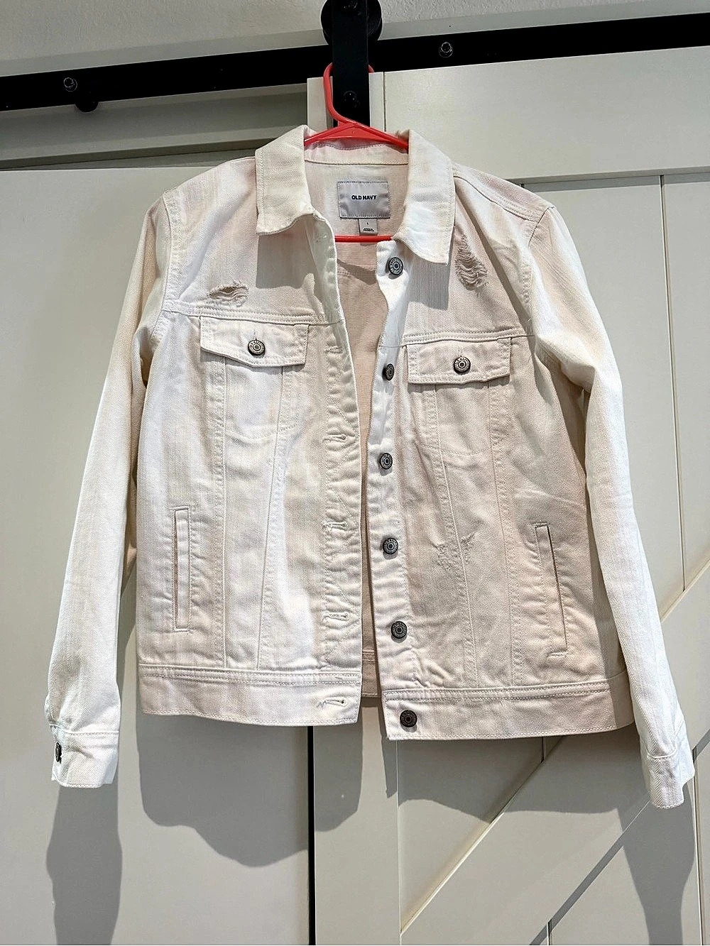 OLD NAVY Distressed Denim Trucker Jacket White